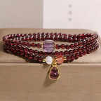 Fortune Jewel Natural Garnet Amethyst Gourd Protection Multi-Layer Bracelet Fortune Jewel
