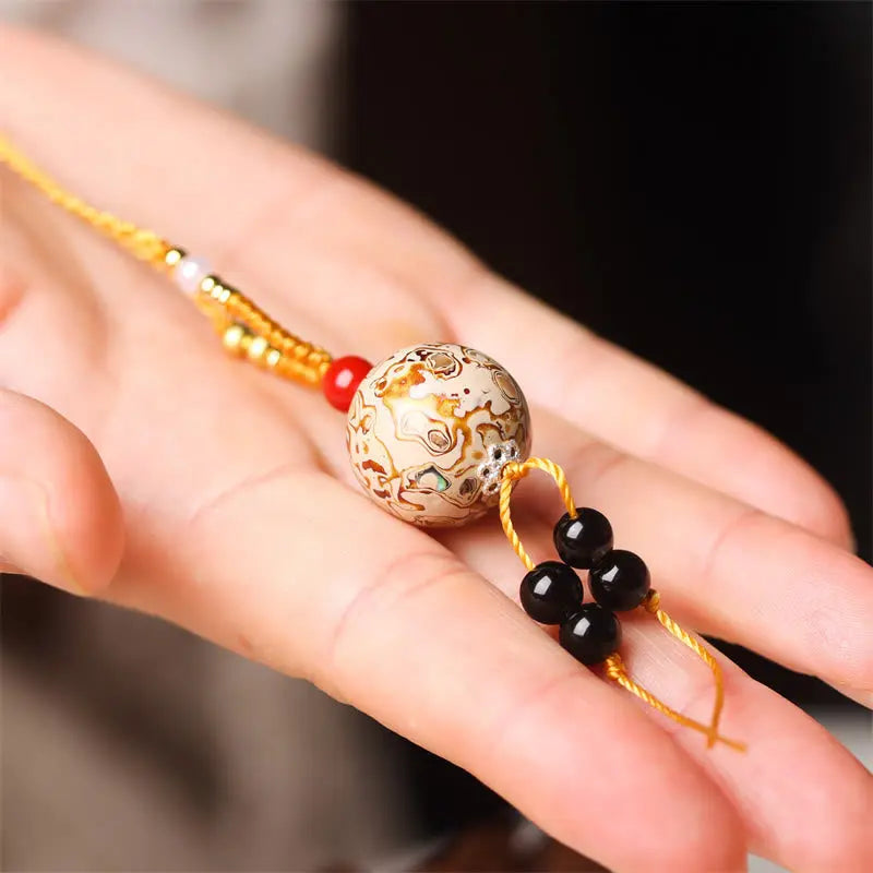 Fortune Jewel Ebony Wood Venus Aurora Bead Lacquer Craft Peace Necklace Pendant Fortune Jewel