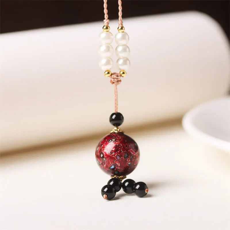 Fortune Jewel Ebony Wood Aurora Lacquer Craft Bead Pearl Balance Necklace Pendant Fortune Jewel