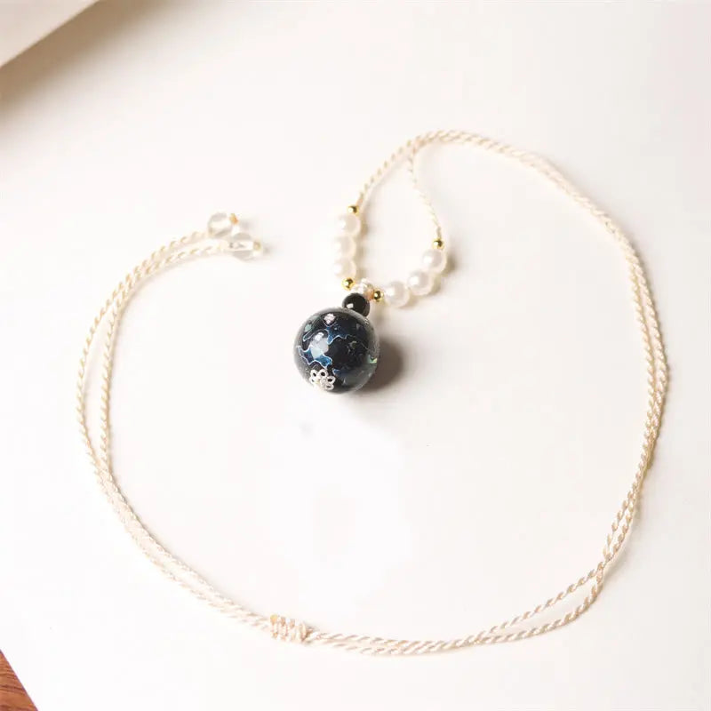 Fortune Jewel Ebony Wood Aurora Lacquer Craft Bead Pearl Balance Necklace Pendant Fortune Jewel