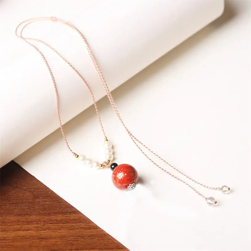 Fortune Jewel Ebony Wood Aurora Lacquer Craft Bead Pearl Balance Necklace Pendant Fortune Jewel