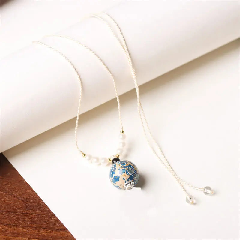 Fortune Jewel Ebony Wood Aurora Lacquer Craft Bead Pearl Balance Necklace Pendant Fortune Jewel