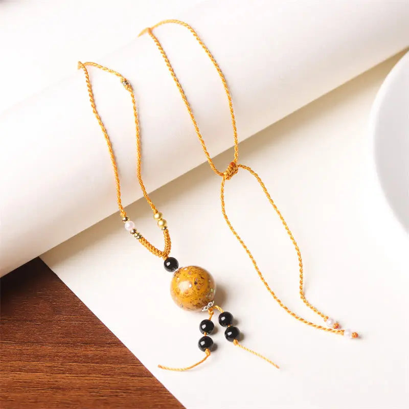 Fortune Jewel Ebony Wood Aurora Lacquer Craft Bead Pearl Balance Necklace Pendant Fortune Jewel