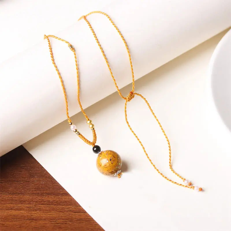 Fortune Jewel Ebony Wood Aurora Lacquer Craft Bead Pearl Balance Necklace Pendant Fortune Jewel
