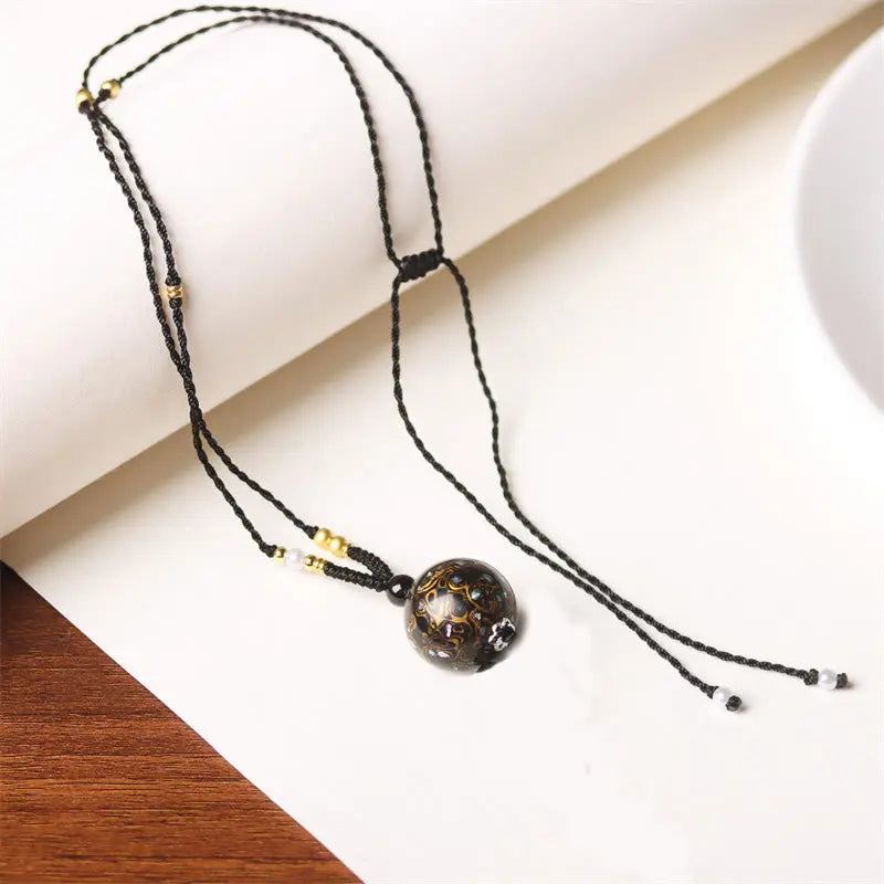 Fortune Jewel Ebony Wood Aurora Lacquer Craft Bead Pearl Balance Necklace Pendant Fortune Jewel