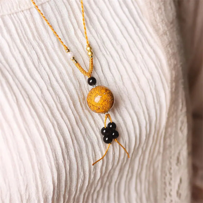 Fortune Jewel Ebony Wood Aurora Lacquer Craft Bead Pearl Balance Necklace Pendant Fortune Jewel