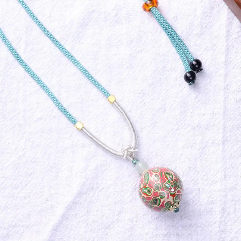 Fortune Jewel Ebony Wood Colorful Lacquer Craft Bead Calm Necklace Pendant Fortune Jewel