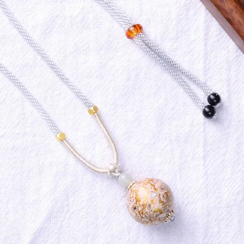 Fortune Jewel Ebony Wood Colorful Lacquer Craft Bead Calm Necklace Pendant Fortune Jewel