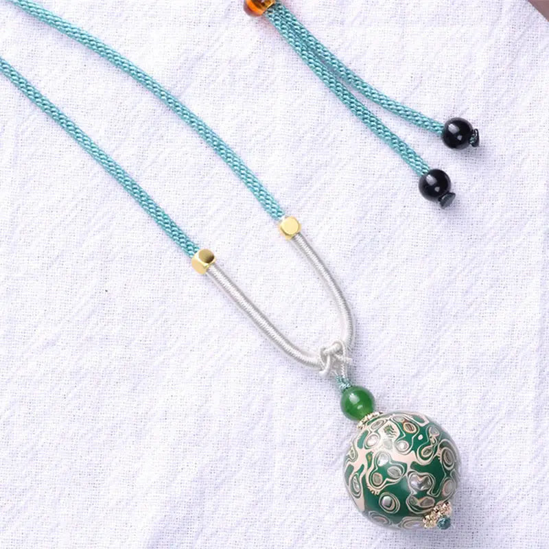 Fortune Jewel Ebony Wood Colorful Lacquer Craft Bead Calm Necklace Pendant Fortune Jewel