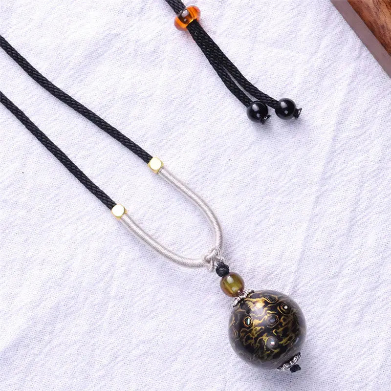 Fortune Jewel Ebony Wood Colorful Lacquer Craft Bead Calm Necklace Pendant Fortune Jewel