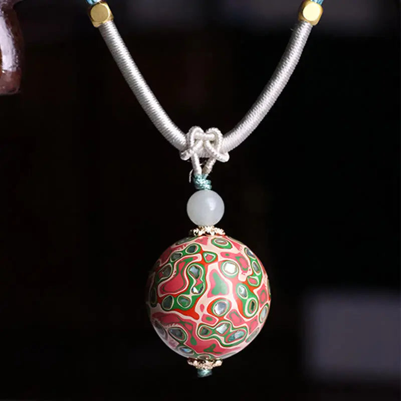 Fortune Jewel Ebony Wood Colorful Lacquer Craft Bead Calm Necklace Pendant Fortune Jewel
