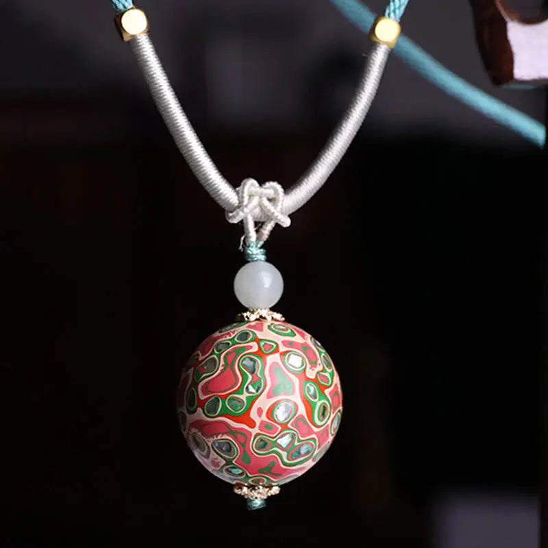 Fortune Jewel Ebony Wood Colorful Lacquer Craft Bead Calm Necklace Pendant Fortune Jewel