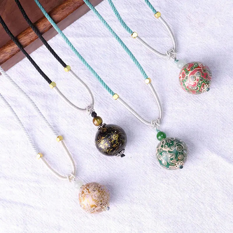 Fortune Jewel Ebony Wood Colorful Lacquer Craft Bead Calm Necklace Pendant Fortune Jewel