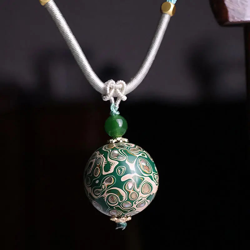 Fortune Jewel Ebony Wood Colorful Lacquer Craft Bead Calm Necklace Pendant Fortune Jewel