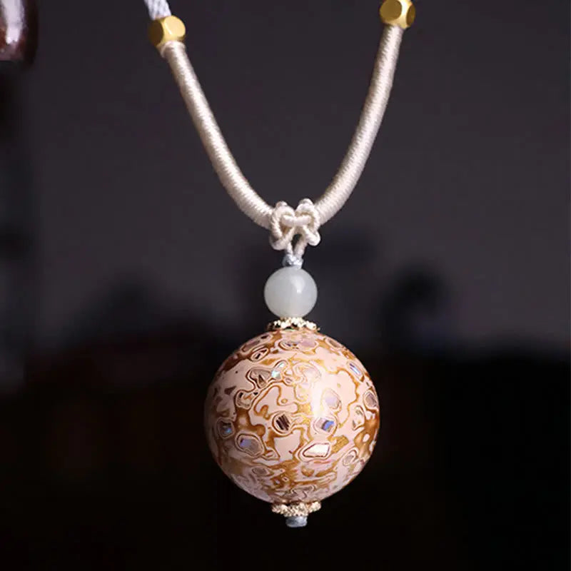 Fortune Jewel Ebony Wood Colorful Lacquer Craft Bead Calm Necklace Pendant Fortune Jewel