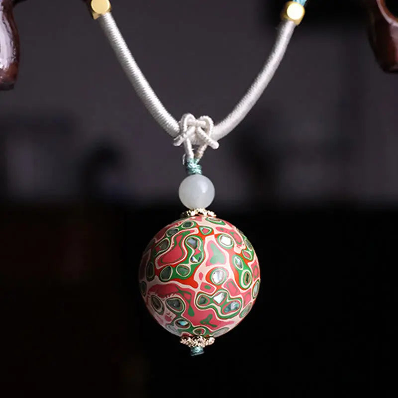 Fortune Jewel Ebony Wood Colorful Lacquer Craft Bead Calm Necklace Pendant Fortune Jewel