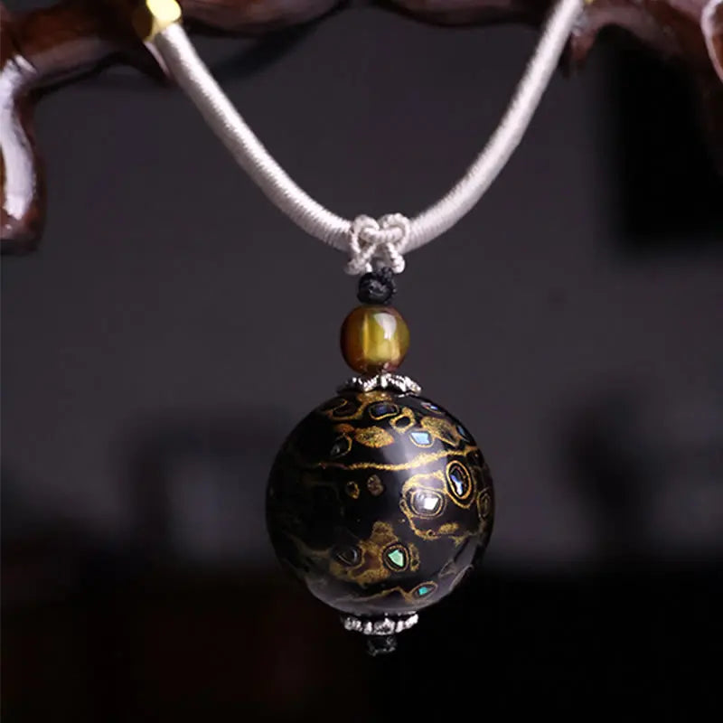Fortune Jewel Ebony Wood Colorful Lacquer Craft Bead Calm Necklace Pendant Fortune Jewel