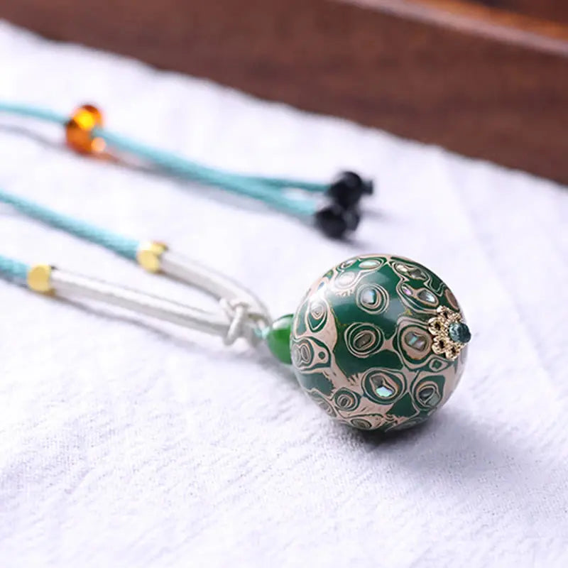 Fortune Jewel Ebony Wood Colorful Lacquer Craft Bead Calm Necklace Pendant Fortune Jewel