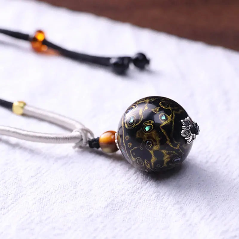 Fortune Jewel Ebony Wood Colorful Lacquer Craft Bead Calm Necklace Pendant Fortune Jewel