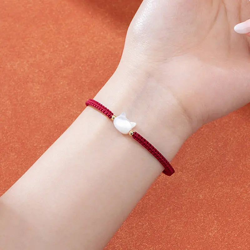 Fortune Jewel Faceless Cat Head Red String Shell Connection Bracelet Fortune Jewel