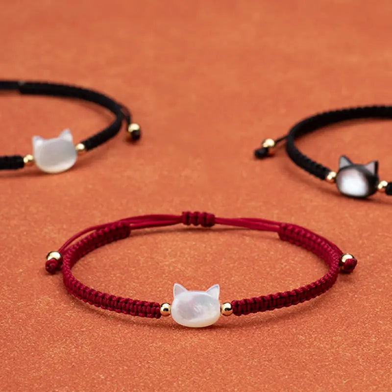Fortune Jewel Faceless Cat Head Red String Shell Connection Bracelet Fortune Jewel