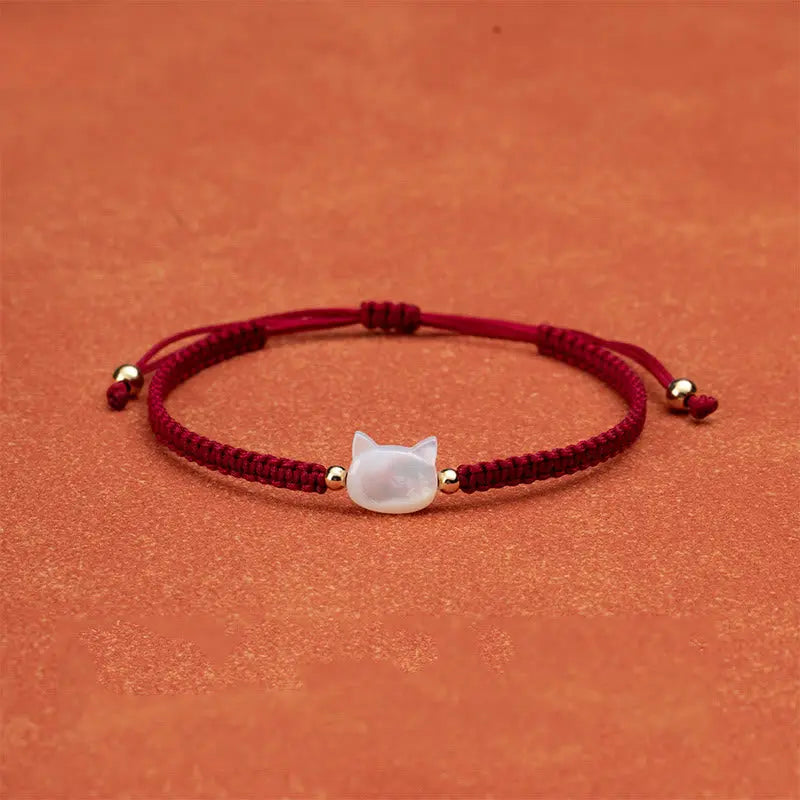Fortune Jewel Faceless Cat Head Red String Shell Connection Bracelet Fortune Jewel