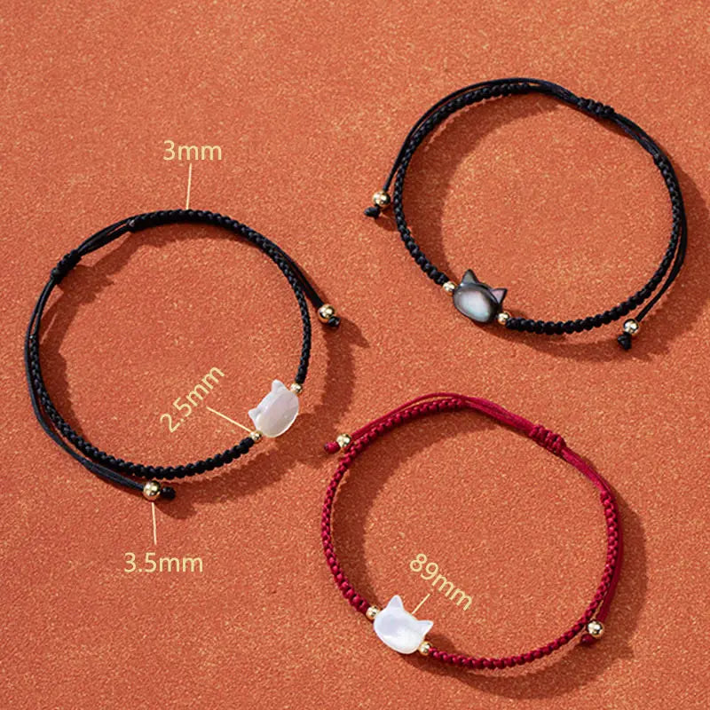 Fortune Jewel Faceless Cat Head Red String Shell Connection Bracelet Fortune Jewel