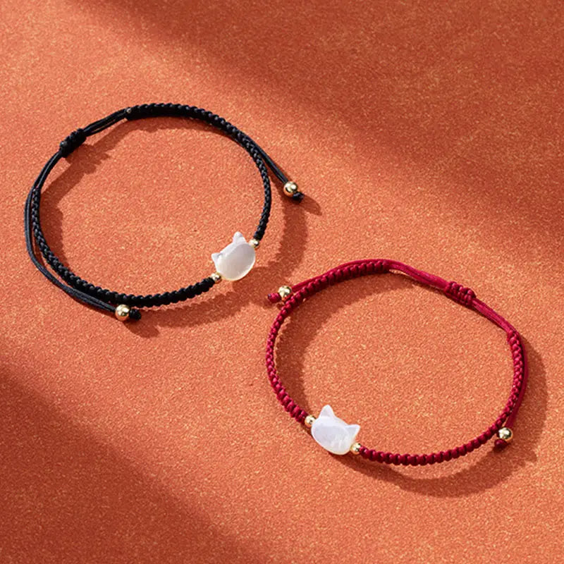 Fortune Jewel Faceless Cat Head Red String Shell Connection Bracelet Fortune Jewel