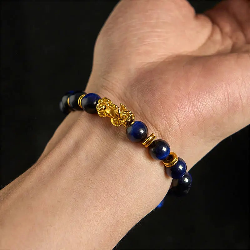 Buddha Stones "Sending Focus and Prosperity" Tiger Eye Pixiu Bracelet Includes Gift Message Card Fortune Jewel