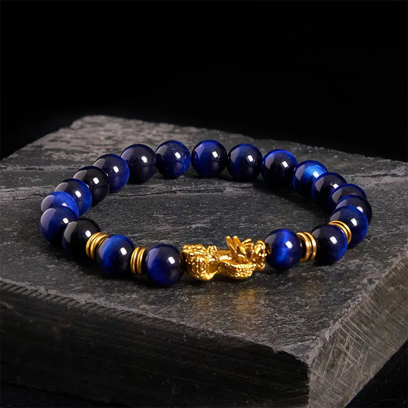 Buddha Stones "Sending Focus and Prosperity" Tiger Eye Pixiu Bracelet Includes Gift Message Card Fortune Jewel
