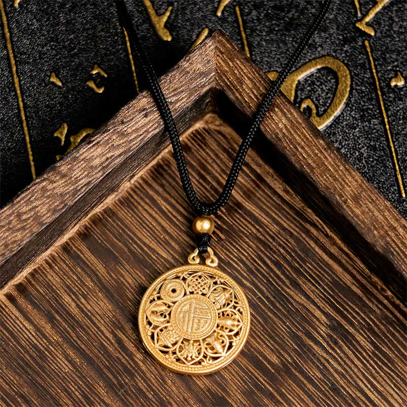Fortune Jewel Copper Eight Treasure Compass Fu Character Fortune Rope Necklace Pendant