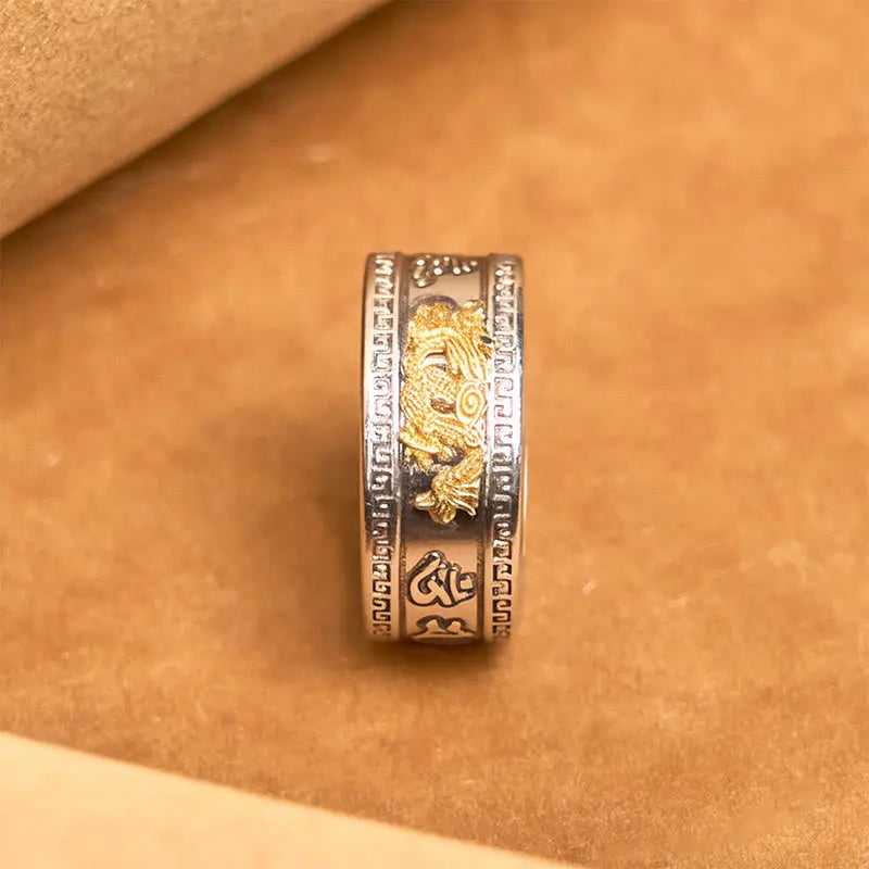 Fortune Jewel Dragon Pattern Heart Sutra Copper Strength Ring Fortune Jewel