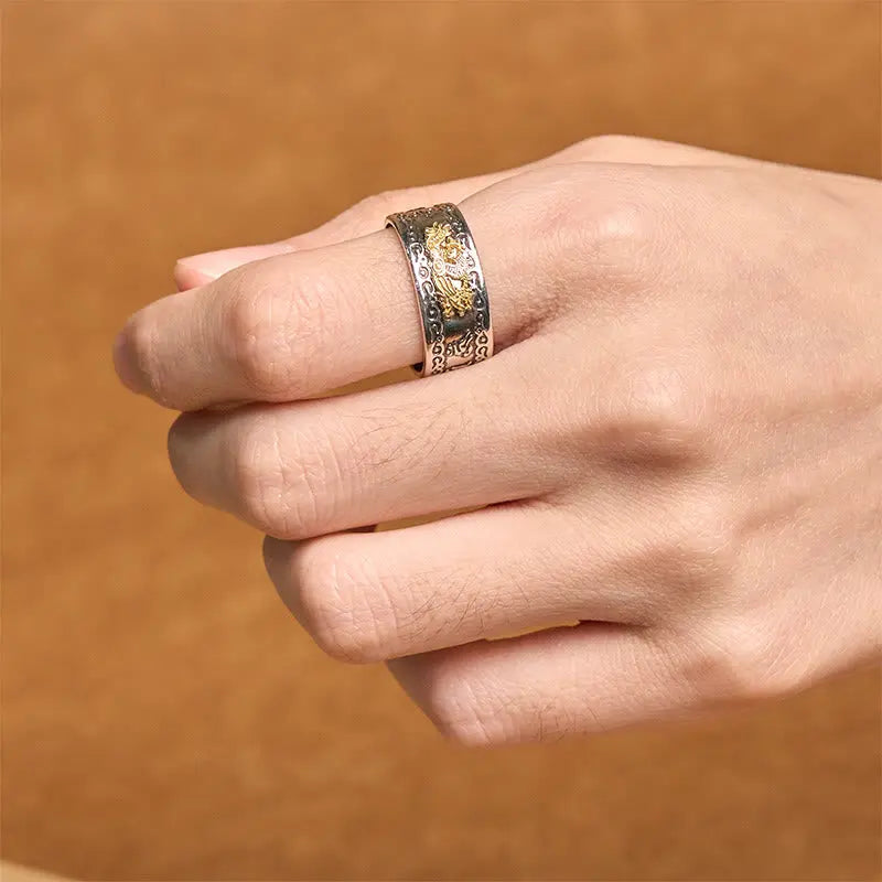 Fortune Jewel Dragon Pattern Heart Sutra Copper Strength Ring Fortune Jewel