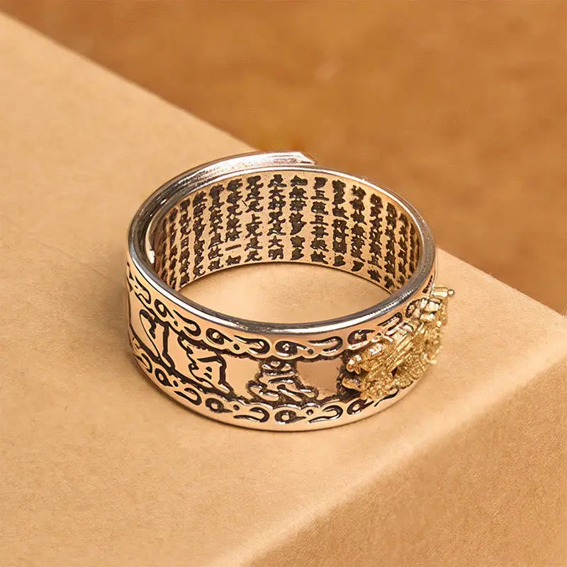 Fortune Jewel Dragon Pattern Heart Sutra Copper Strength Ring Fortune Jewel