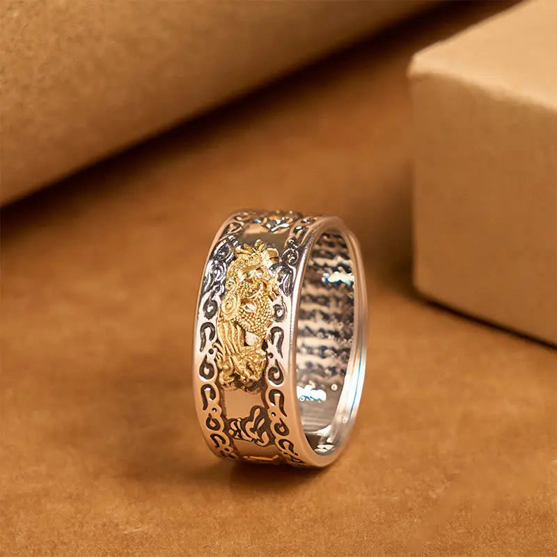 Fortune Jewel Dragon Pattern Heart Sutra Copper Strength Ring Fortune Jewel