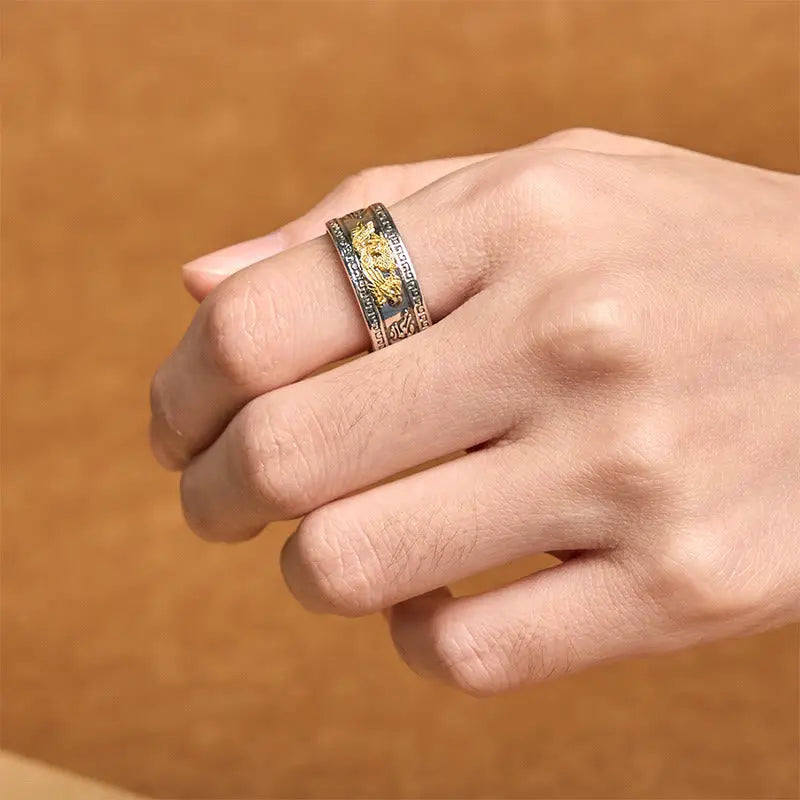 Fortune Jewel Dragon Pattern Heart Sutra Copper Strength Ring Fortune Jewel