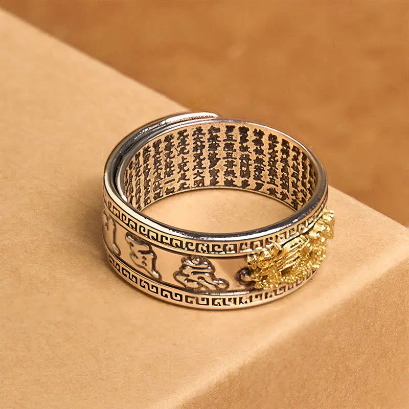 Fortune Jewel Dragon Pattern Heart Sutra Copper Strength Ring Fortune Jewel