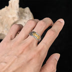 Fortune Jewel Vintage Om Mani Padme Hum Vajra Copper Plated Silver Balance Ring Fortune Jewel