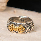 Fortune Jewel Vintage Om Mani Padme Hum Vajra Copper Plated Silver Balance Ring Fortune Jewel