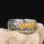 Fortune Jewel Vintage Om Mani Padme Hum Vajra Copper Plated Silver Balance Ring Fortune Jewel