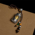 Fortune Jewel Om Mani Padme Hum Ghau Prayer Box Copper Plated Silver Luck Key Chain Fortune Jewel