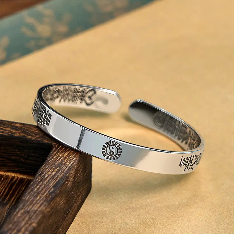 Fortune Jewel Bagua mantra Symbol Copper Plated Silver Wealth Bracelet Bangle Fortune Jewel