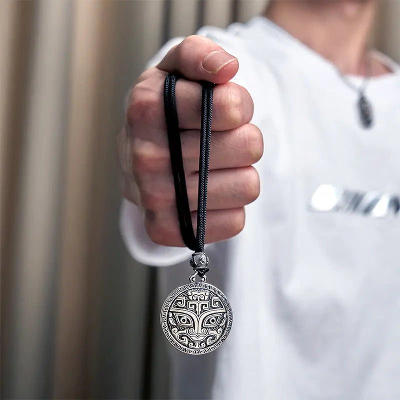 Fortune Jewel Taotie Om Mani Padme Hum Copper Plated Silver Wealth Necklace Pendant Fortune Jewel