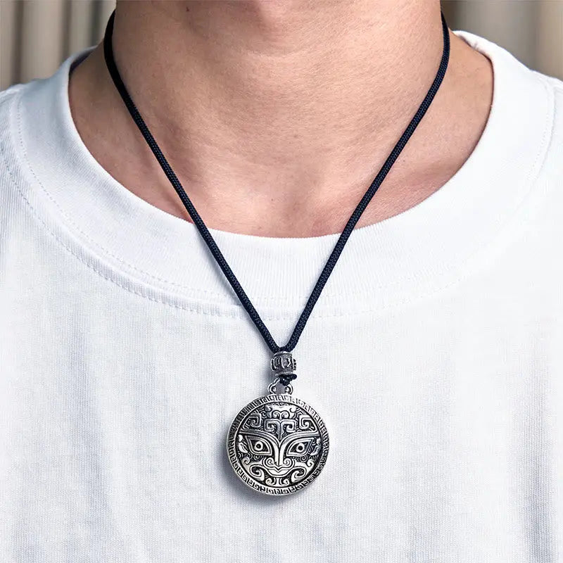 Fortune Jewel Taotie Om Mani Padme Hum Copper Plated Silver Wealth Necklace Pendant Fortune Jewel