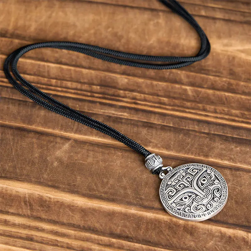 Fortune Jewel Taotie Om Mani Padme Hum Copper Plated Silver Wealth Necklace Pendant Fortune Jewel