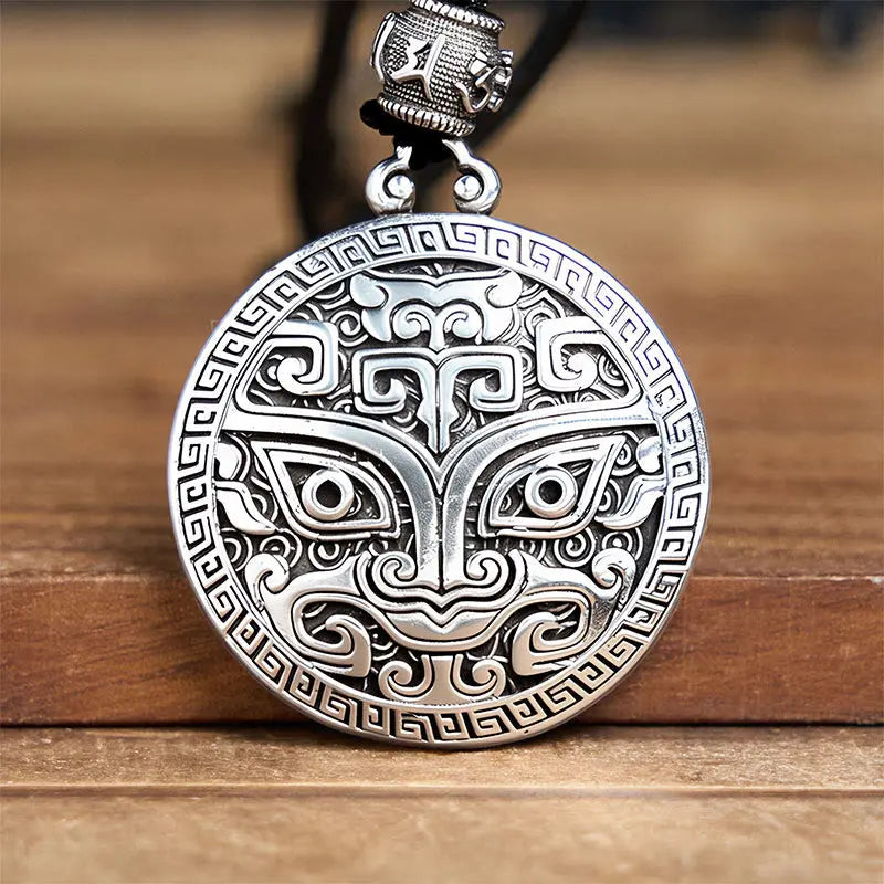 Fortune Jewel Taotie Om Mani Padme Hum Copper Plated Silver Wealth Necklace Pendant Fortune Jewel