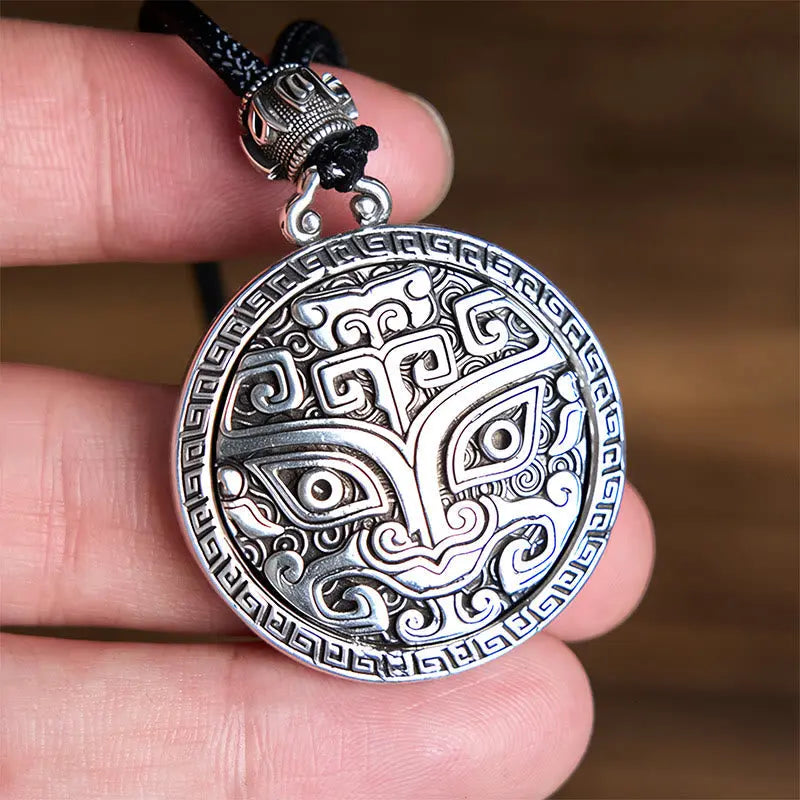 Fortune Jewel Taotie Om Mani Padme Hum Copper Plated Silver Wealth Necklace Pendant Fortune Jewel