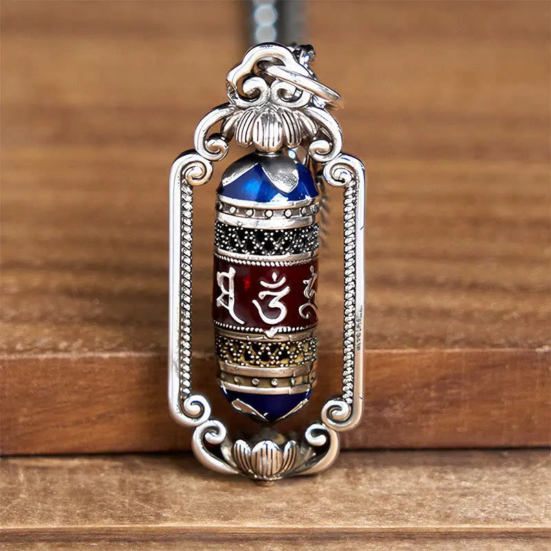 Fortune Jewel Vintage Om Mani Padme Hum Prayer Wheel Copper Luck Pendant Fortune Jewel