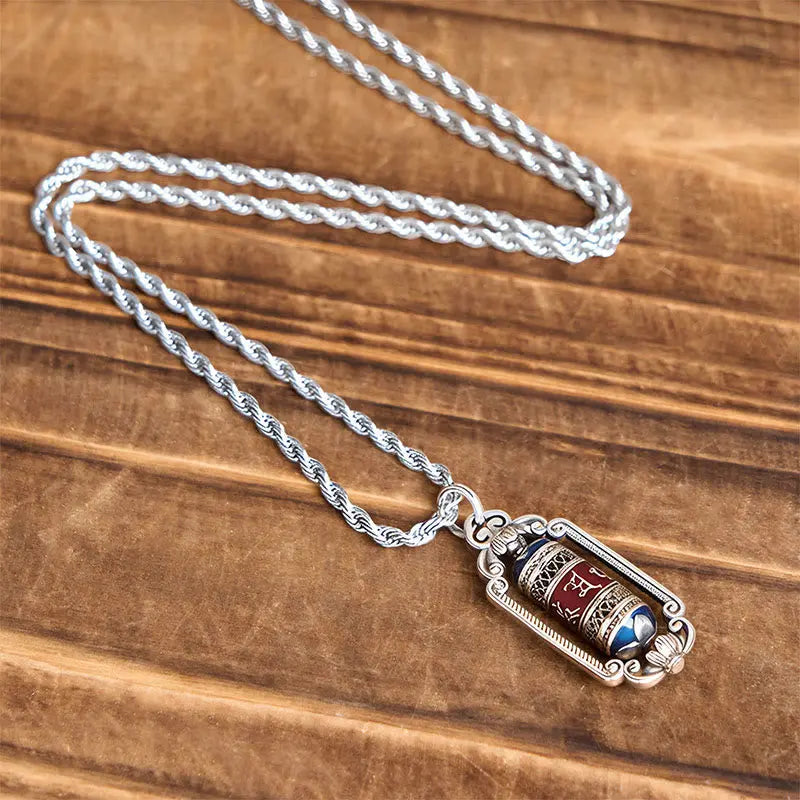 Fortune Jewel Vintage Om Mani Padme Hum Prayer Wheel Copper Luck Pendant Fortune Jewel