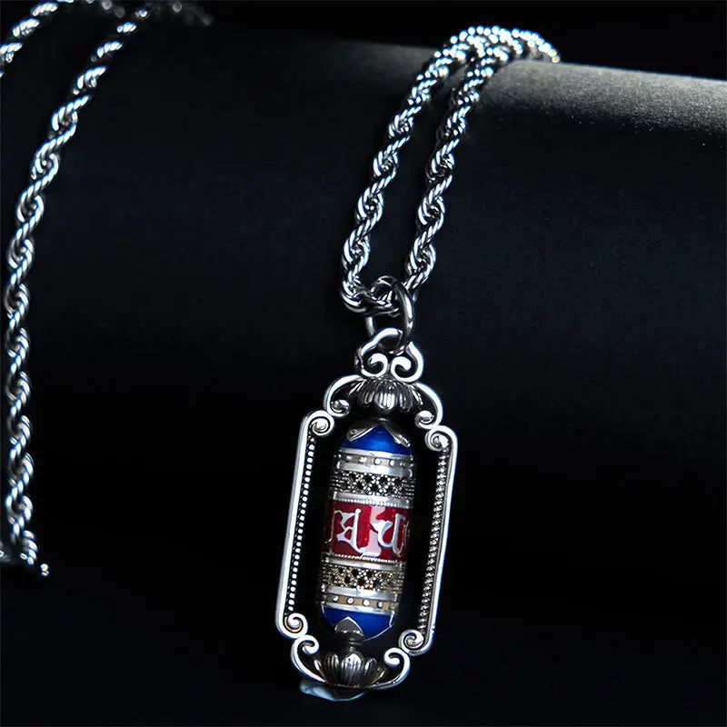 Fortune Jewel Vintage Om Mani Padme Hum Prayer Wheel Copper Luck Pendant Fortune Jewel